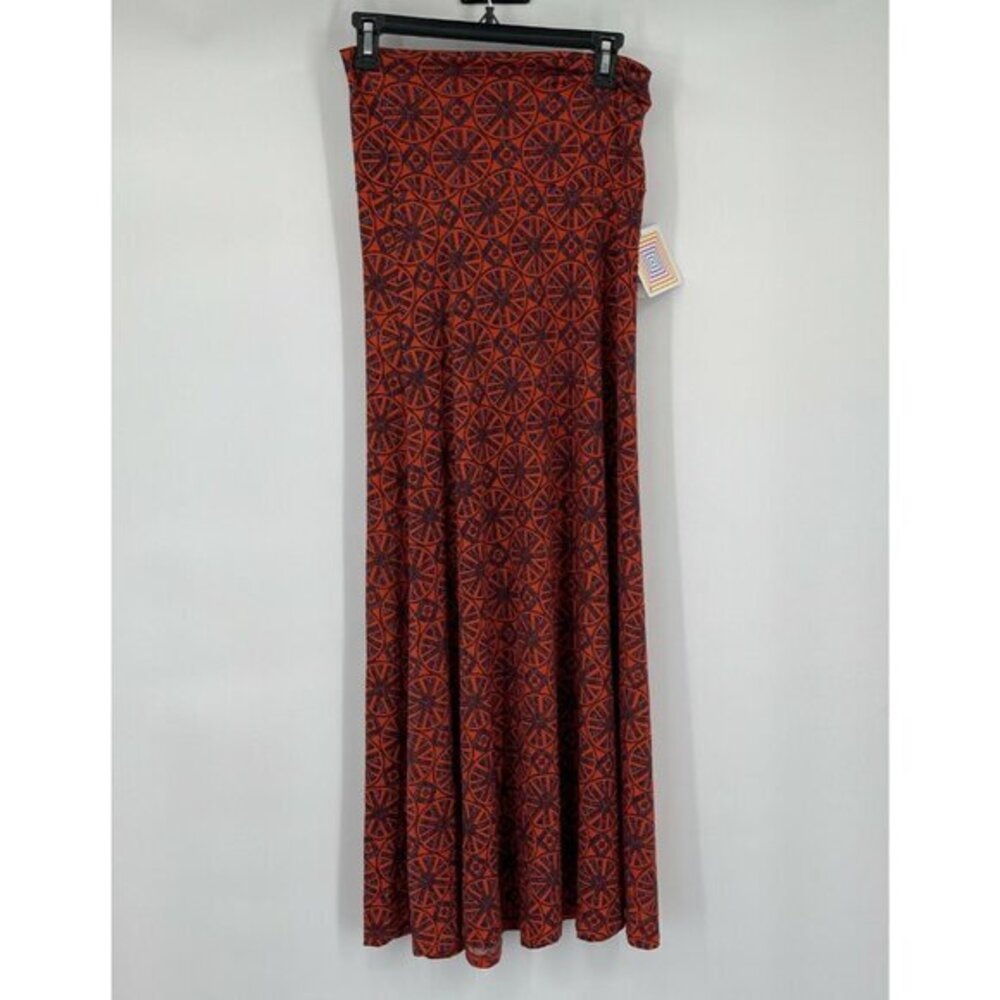 LuLaRoe Womens Maxi Skirt XS Red Geometric Casual Wheel Lightweight Knit New